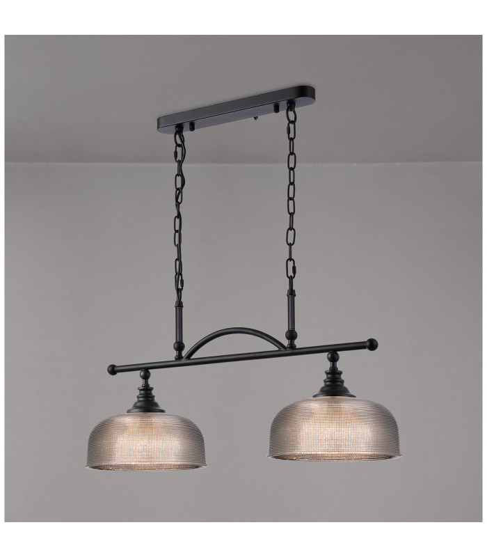 DeRuyter Semi Flush/Pendant Bar 2 Light Adjustable E27 Satin Black/Smoke Glass-11