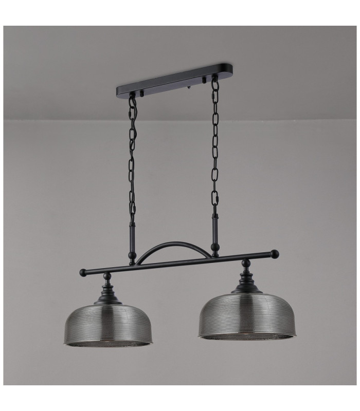 DeRuyter Semi Flush/Pendant Bar 2 Light Adjustable E27 Satin Black/Smoke Glass-12