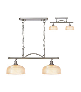 DeRuyter Semi Flush/Pendant Bar 2 Light Adjustable E27 Satin Nickel/Amber Glass-1