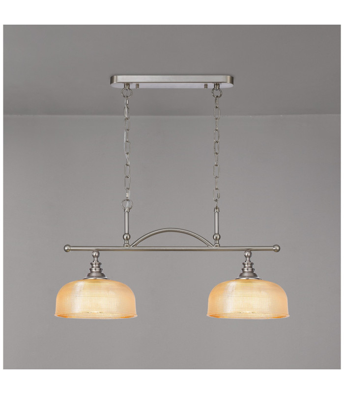 DeRuyter Semi Flush/Pendant Bar 2 Light Adjustable E27 Satin Nickel/Amber Glass-3