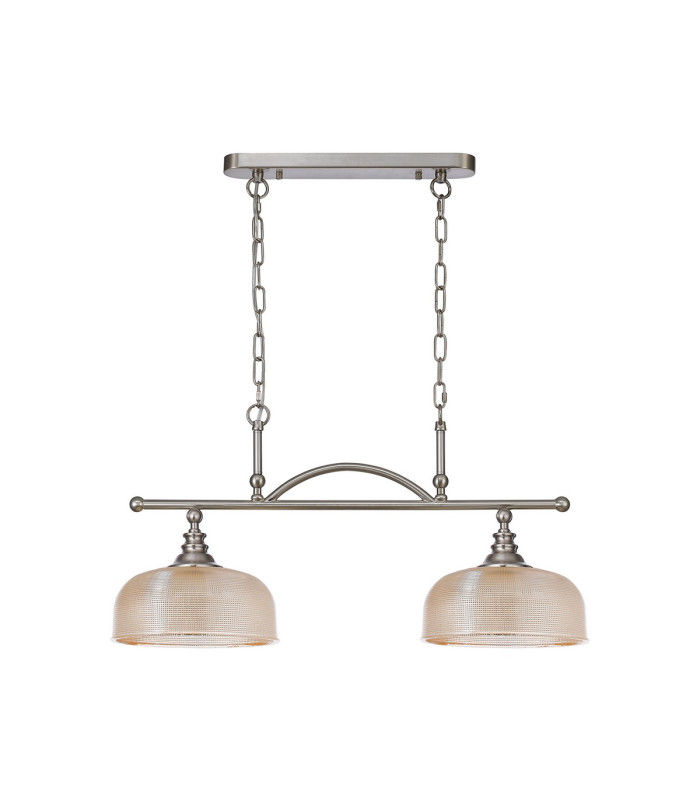 DeRuyter Semi Flush/Pendant Bar 2 Light Adjustable E27 Satin Nickel/Amber Glass-4