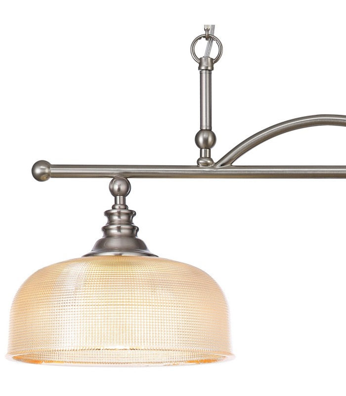 DeRuyter Semi Flush/Pendant Bar 2 Light Adjustable E27 Satin Nickel/Amber Glass-6