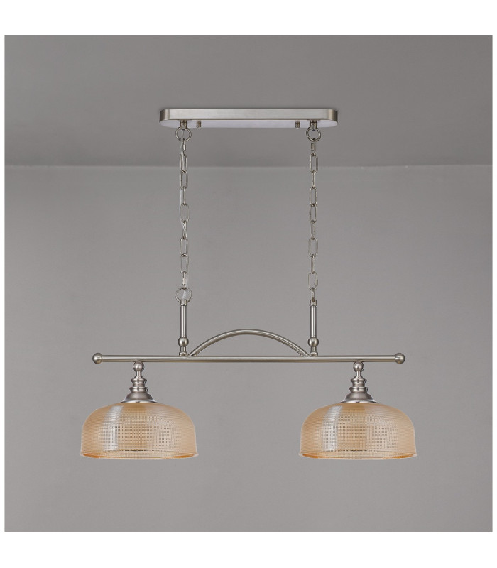 DeRuyter Semi Flush/Pendant Bar 2 Light Adjustable E27 Satin Nickel/Amber Glass-8