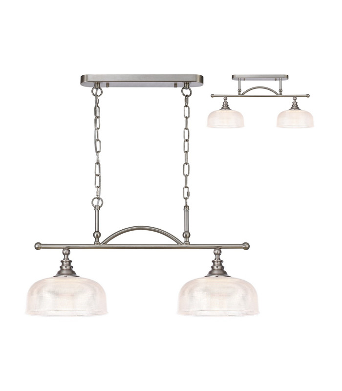 DeRuyter Semi Flush/Pendant Bar 2 Light Adjustable E27 Satin Nickel/Clear Glass-1