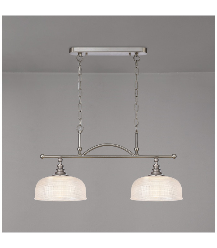 DeRuyter Semi Flush/Pendant Bar 2 Light Adjustable E27 Satin Nickel/Clear Glass-3