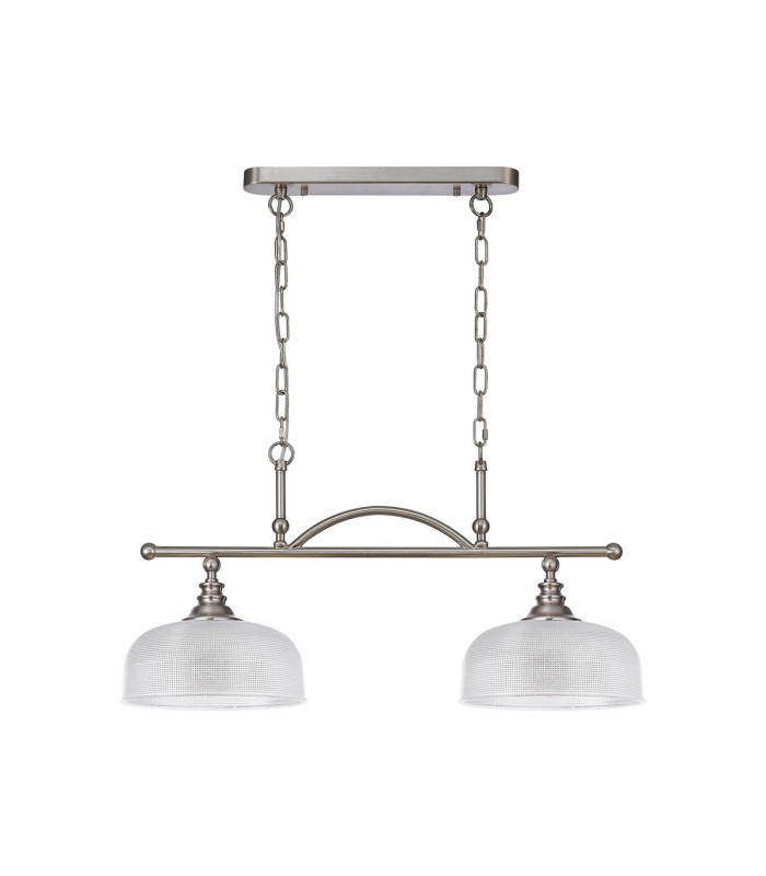 DeRuyter Semi Flush/Pendant Bar 2 Light Adjustable E27 Satin Nickel/Clear Glass-4