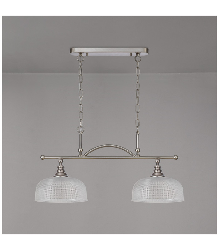 DeRuyter Semi Flush/Pendant Bar 2 Light Adjustable E27 Satin Nickel/Clear Glass-8