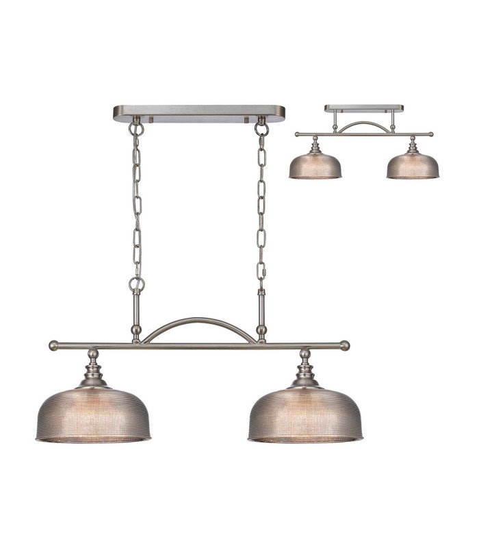 DeRuyter Semi Flush/Pendant Bar 2 Light Adjustable E27 Satin Nickel/Smoke Glass-1