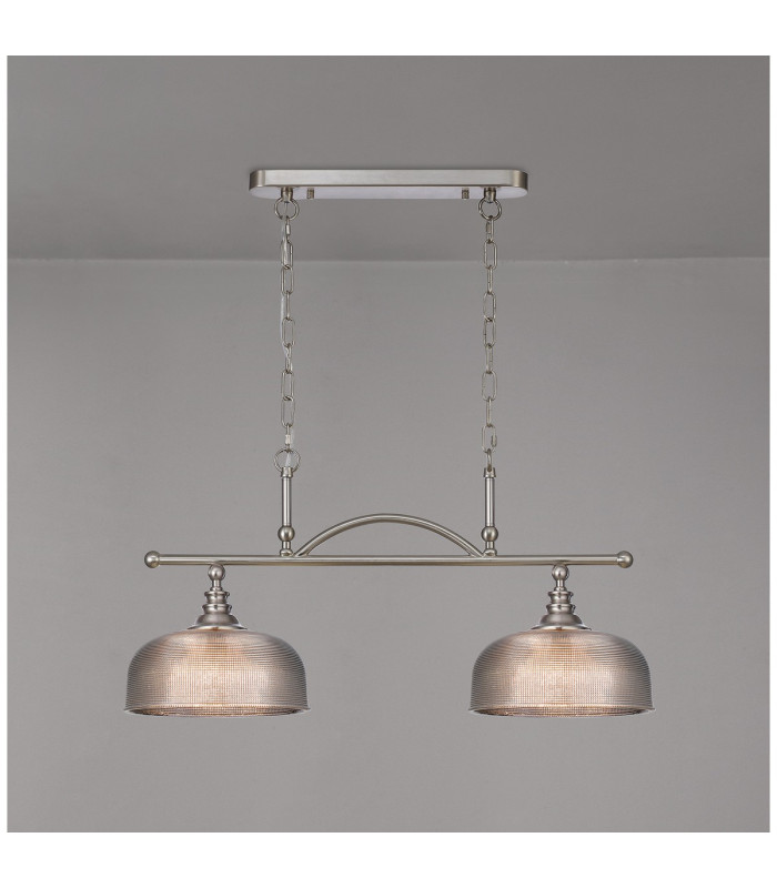 DeRuyter Semi Flush/Pendant Bar 2 Light Adjustable E27 Satin Nickel/Smoke Glass-3