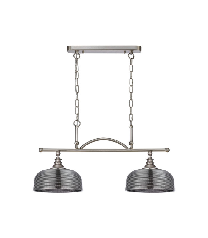 DeRuyter Semi Flush/Pendant Bar 2 Light Adjustable E27 Satin Nickel/Smoke Glass-4