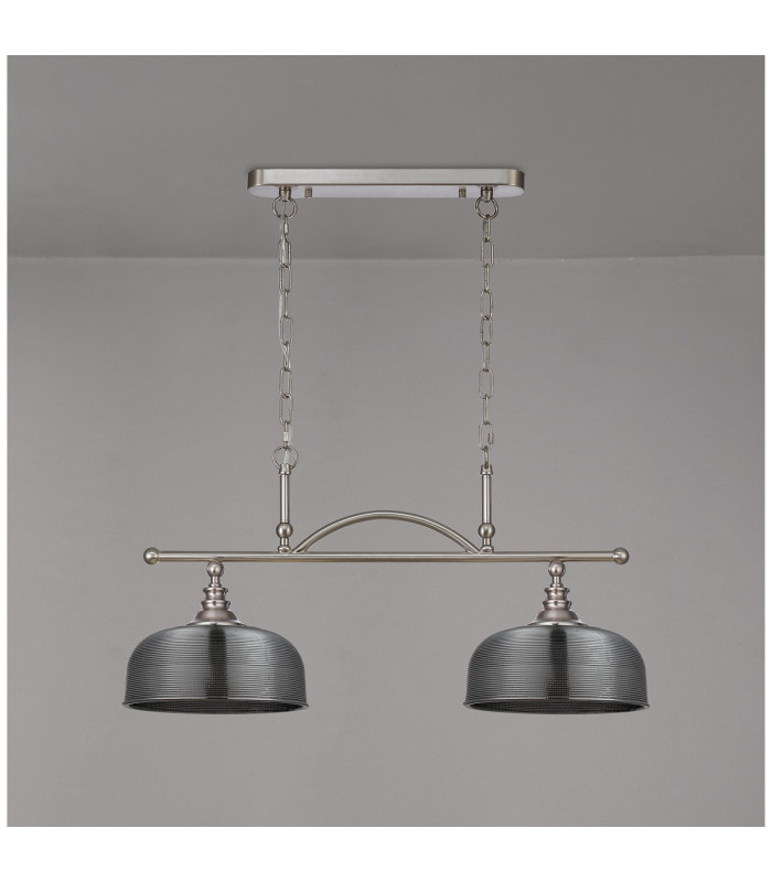 DeRuyter Semi Flush/Pendant Bar 2 Light Adjustable E27 Satin Nickel/Smoke Glass-8