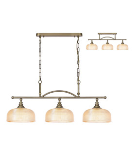 DeRuyter Semi Flush/Pendant Bar 3 Light Adjustable E27 Antique Brass/Amber Glass-1