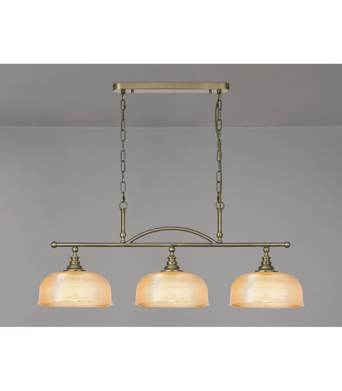 DeRuyter Semi Flush/Pendant Bar 3 Light Adjustable E27 Antique Brass/Amber Glass-3