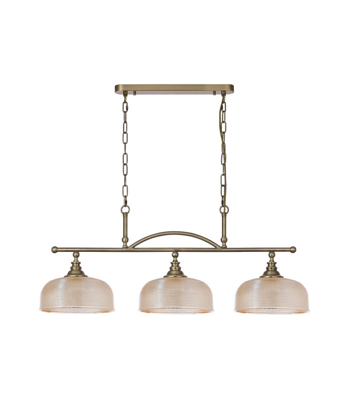 DeRuyter Semi Flush/Pendant Bar 3 Light Adjustable E27 Antique Brass/Amber Glass-4