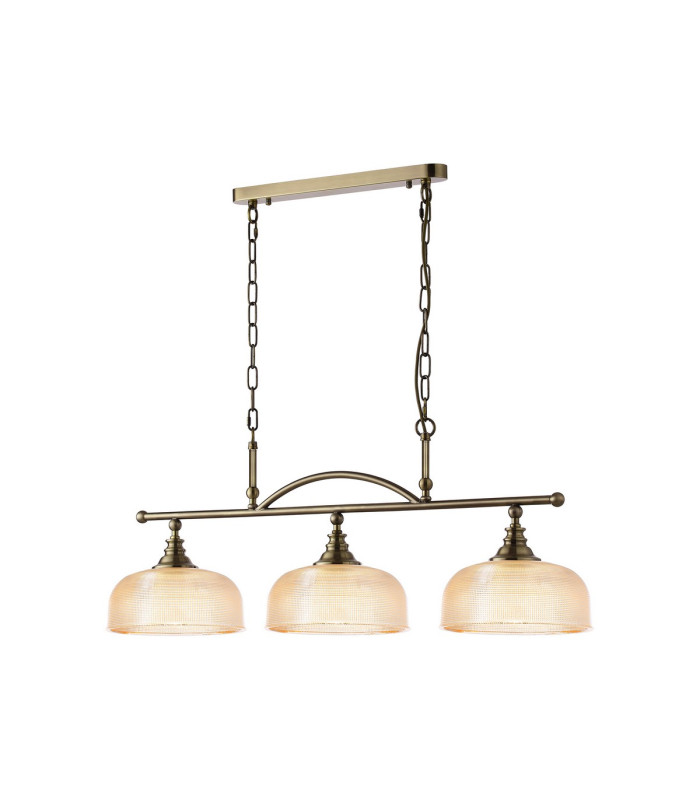 DeRuyter Semi Flush/Pendant Bar 3 Light Adjustable E27 Antique Brass/Amber Glass-5