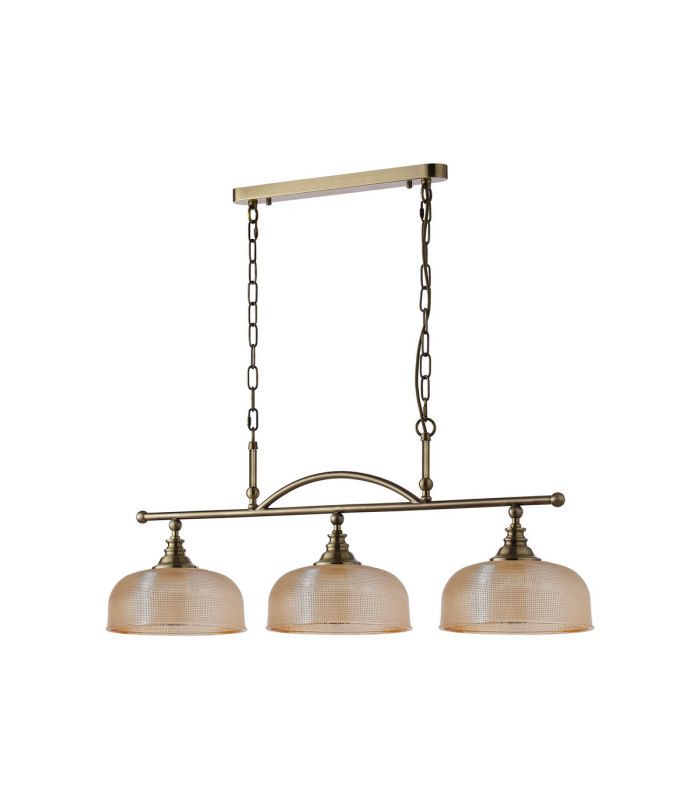 DeRuyter Semi Flush/Pendant Bar 3 Light Adjustable E27 Antique Brass/Amber Glass-9