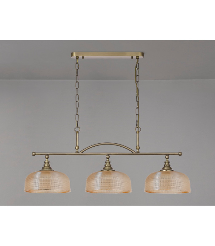 DeRuyter Semi Flush/Pendant Bar 3 Light Adjustable E27 Antique Brass/Amber Glass-10
