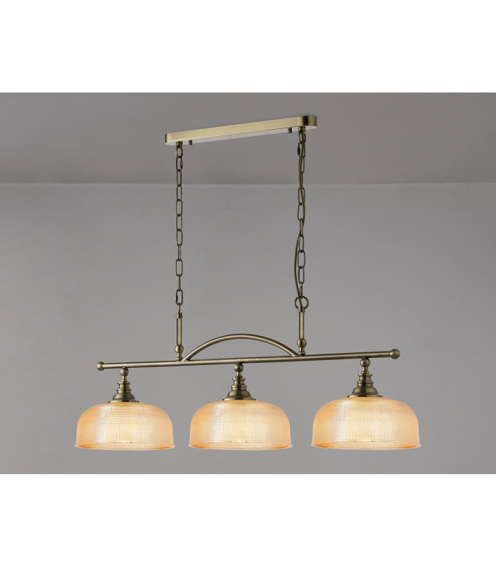 DeRuyter Semi Flush/Pendant Bar 3 Light Adjustable E27 Antique Brass/Amber Glass-11