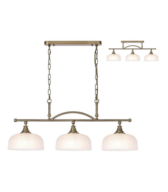 DeRuyter Semi Flush/Pendant Bar 3 Light Adjustable E27 Antique Brass/Frosted Glass-1