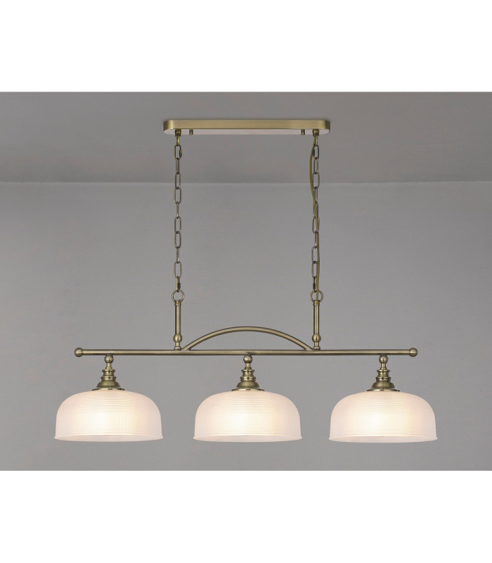 DeRuyter Semi Flush/Pendant Bar 3 Light Adjustable E27 Antique Brass/Frosted Glass-3