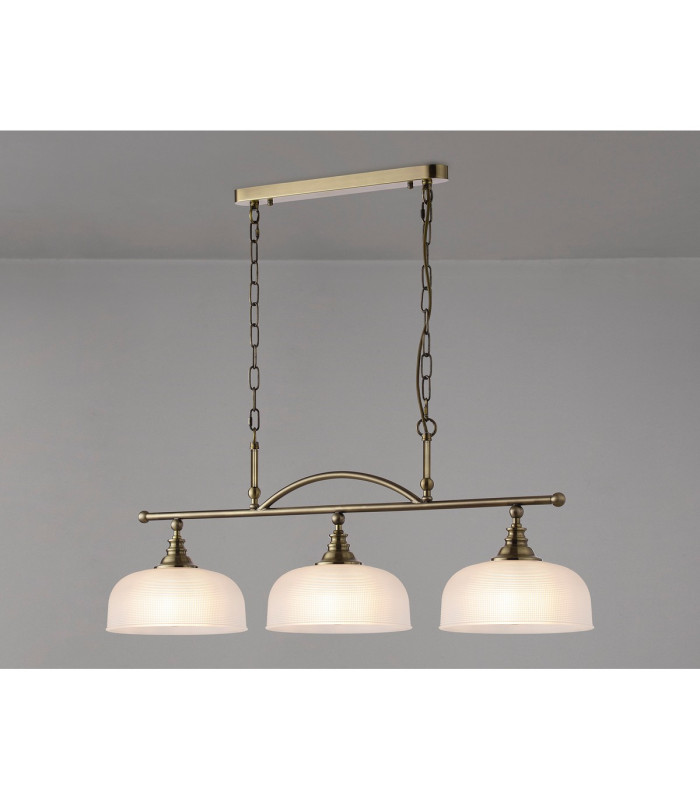 DeRuyter Semi Flush/Pendant Bar 3 Light Adjustable E27 Antique Brass/Frosted Glass-11