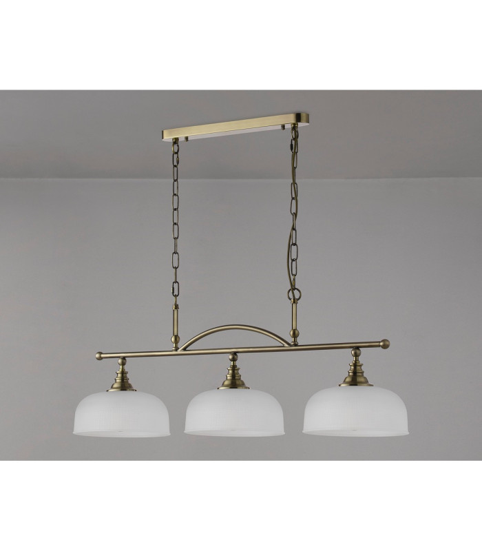 DeRuyter Semi Flush/Pendant Bar 3 Light Adjustable E27 Antique Brass/Frosted Glass-12
