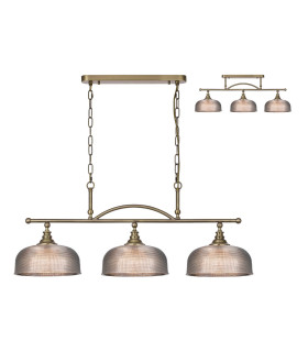 DeRuyter Semi Flush/Pendant Bar 3 Light Adjustable E27 Antique Brass/Smoke Glass-1