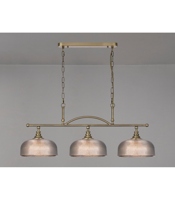 DeRuyter Semi Flush/Pendant Bar 3 Light Adjustable E27 Antique Brass/Smoke Glass-3