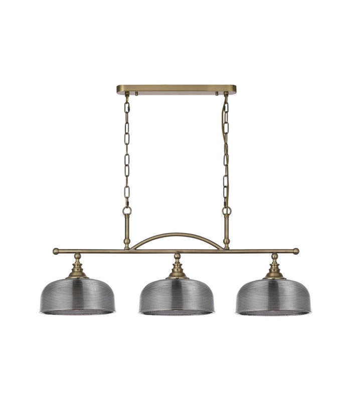 DeRuyter Semi Flush/Pendant Bar 3 Light Adjustable E27 Antique Brass/Smoke Glass-4