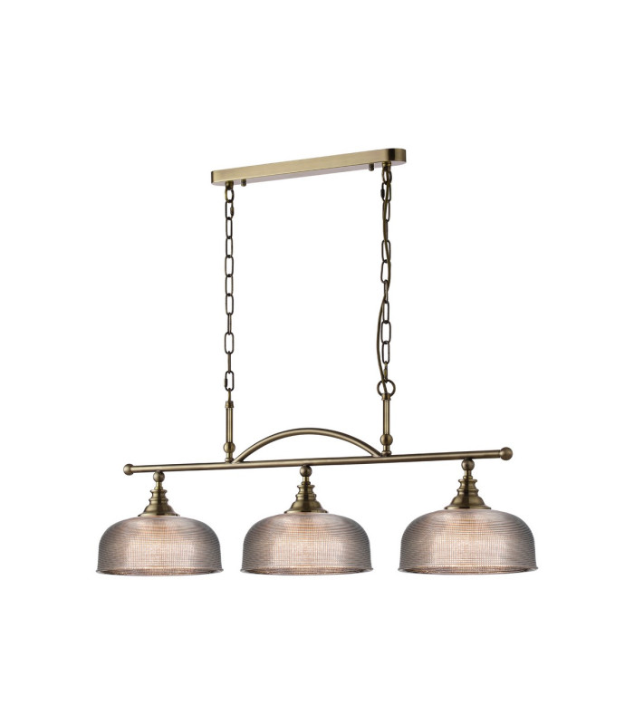 DeRuyter Semi Flush/Pendant Bar 3 Light Adjustable E27 Antique Brass/Smoke Glass-5