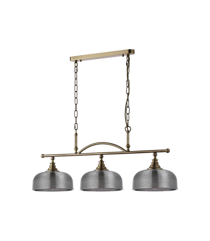 DeRuyter Semi Flush/Pendant Bar 3 Light Adjustable E27 Antique Brass/Smoke Glass-9