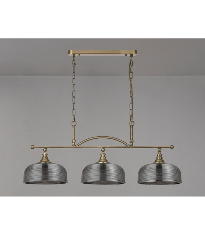 DeRuyter Semi Flush/Pendant Bar 3 Light Adjustable E27 Antique Brass/Smoke Glass-10