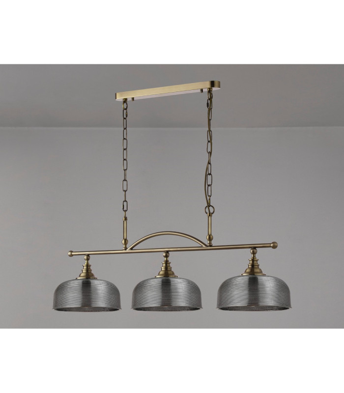 DeRuyter Semi Flush/Pendant Bar 3 Light Adjustable E27 Antique Brass/Smoke Glass-12