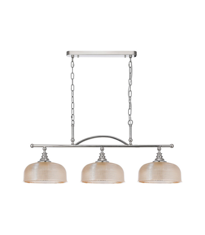 DeRuyter Semi Flush/Pendant Bar 3 Light Adjustable E27 Polished Nickel/Amber Glass-4
