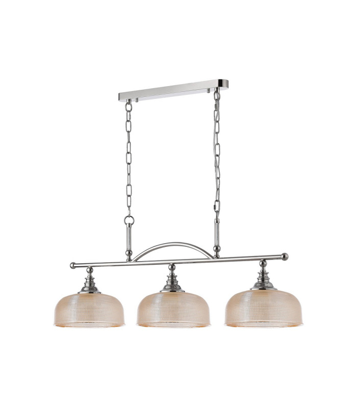 DeRuyter Semi Flush/Pendant Bar 3 Light Adjustable E27 Polished Nickel/Amber Glass-6