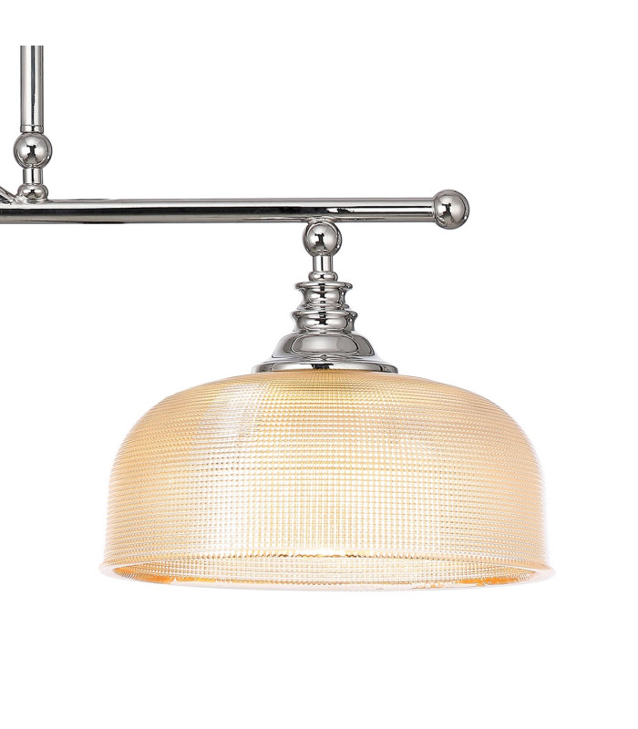 DeRuyter Semi Flush/Pendant Bar 3 Light Adjustable E27 Polished Nickel/Amber Glass-7
