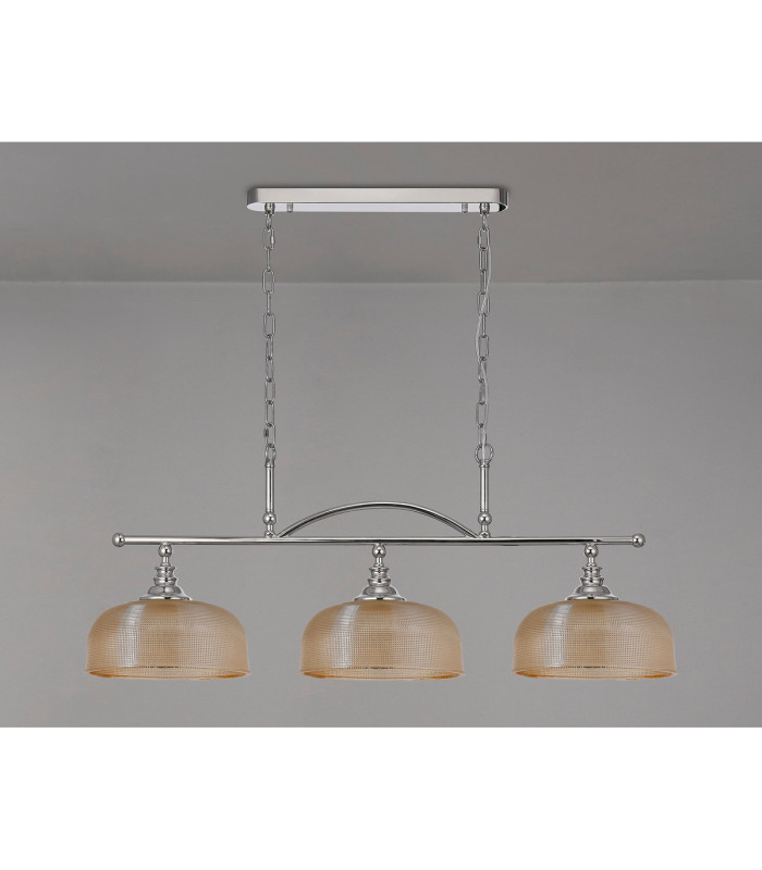 DeRuyter Semi Flush/Pendant Bar 3 Light Adjustable E27 Polished Nickel/Amber Glass-10