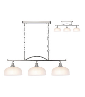 DeRuyter Semi Flush/Pendant Bar 3 Light Adjustable E27 Polished Nickel/Frosted Glass-1