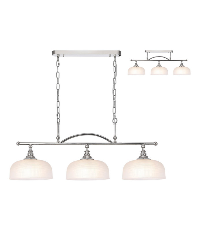 DeRuyter Semi Flush/Pendant Bar 3 Light Adjustable E27 Polished Nickel/Frosted Glass-1