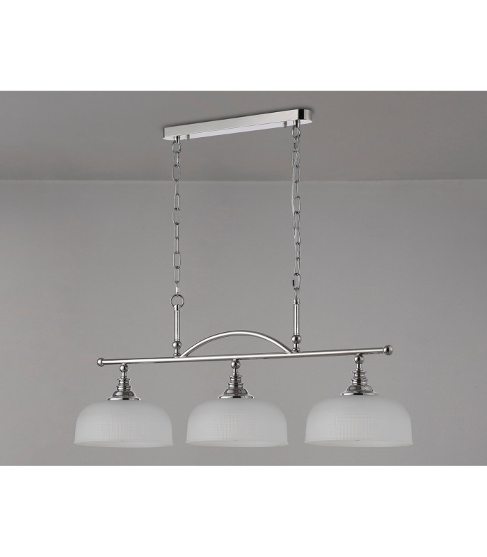 DeRuyter Semi Flush/Pendant Bar 3 Light Adjustable E27 Polished Nickel/Frosted Glass-12
