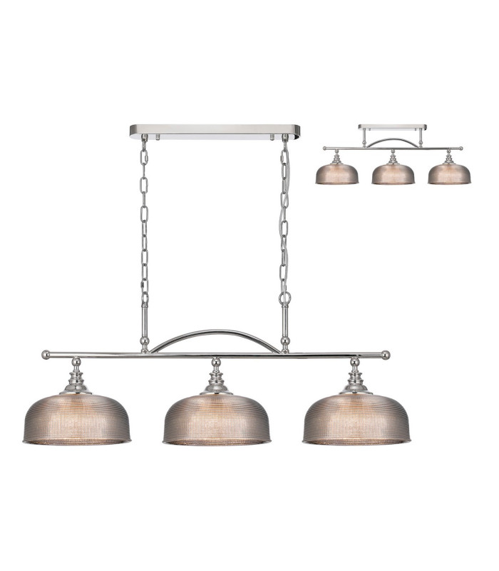 DeRuyter Semi Flush/Pendant Bar 3 Light Adjustable E27 Polished Nickel/Smoke Glass-1