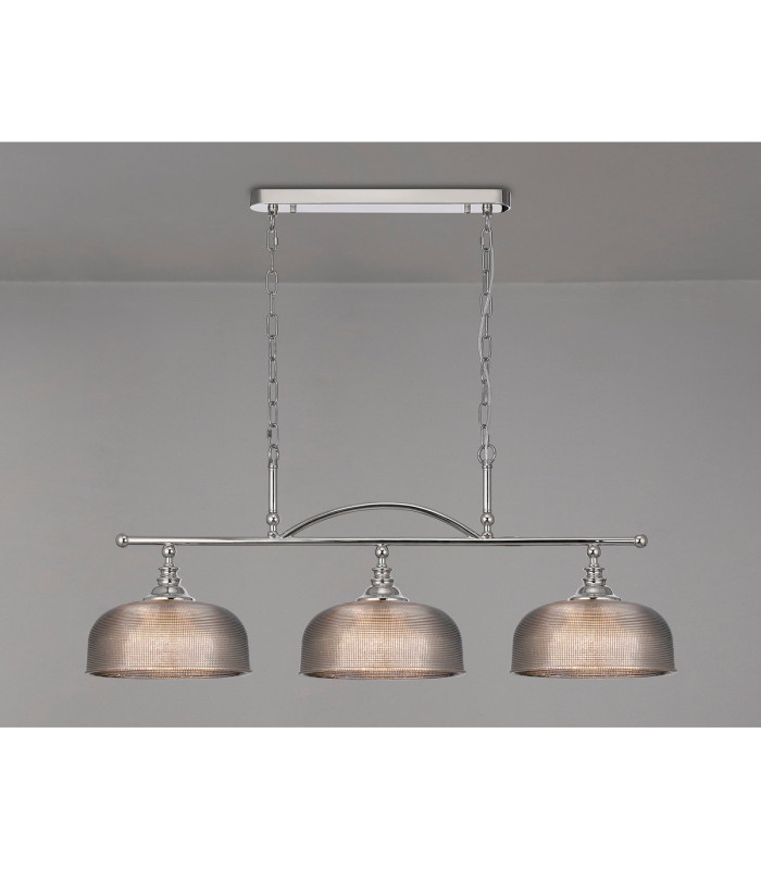 DeRuyter Semi Flush/Pendant Bar 3 Light Adjustable E27 Polished Nickel/Smoke Glass-3