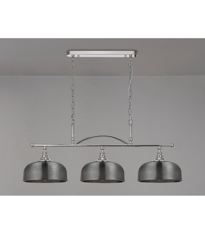 DeRuyter Semi Flush/Pendant Bar 3 Light Adjustable E27 Polished Nickel/Smoke Glass-10