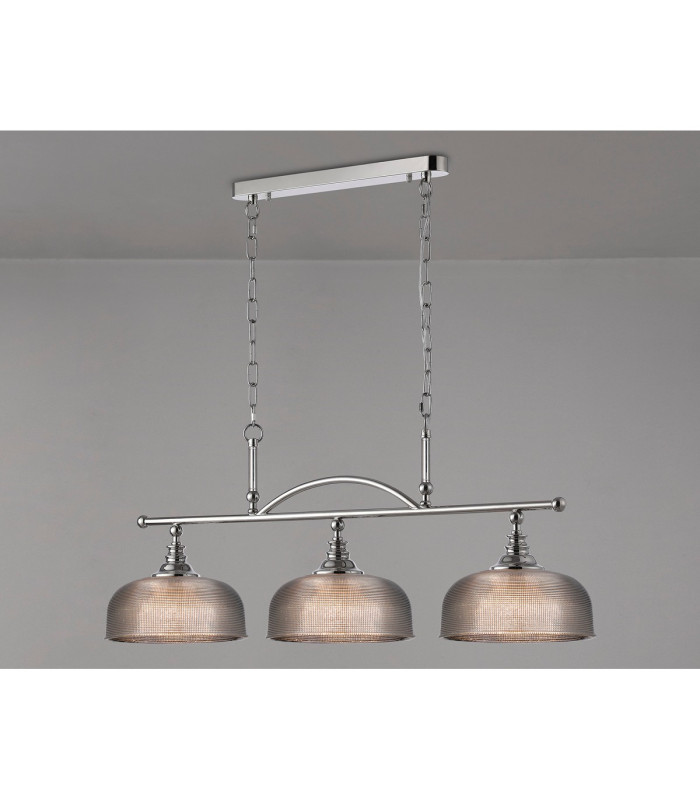 DeRuyter Semi Flush/Pendant Bar 3 Light Adjustable E27 Polished Nickel/Smoke Glass-11