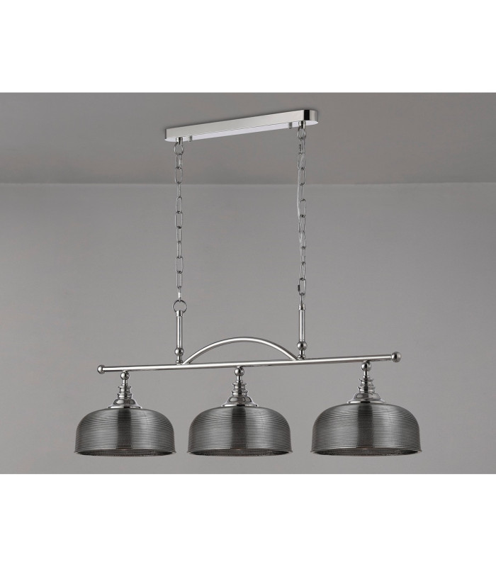 DeRuyter Semi Flush/Pendant Bar 3 Light Adjustable E27 Polished Nickel/Smoke Glass-12