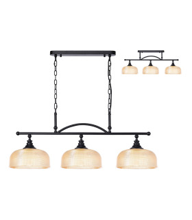 DeRuyter Semi Flush/Pendant Bar 3 Light Adjustable E27 Satin Black/Amber Glass-1