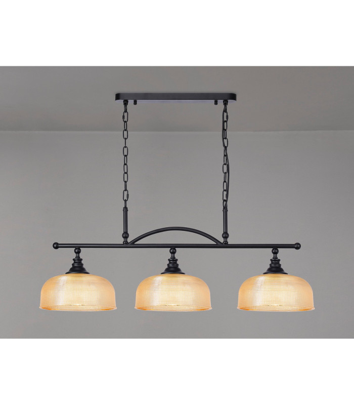 DeRuyter Semi Flush/Pendant Bar 3 Light Adjustable E27 Satin Black/Amber Glass-3