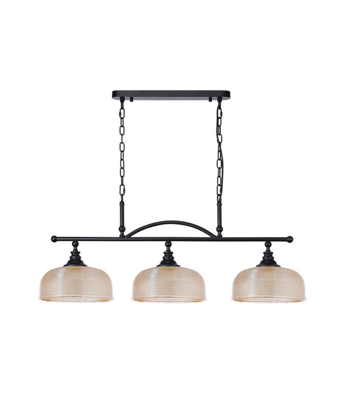 DeRuyter Semi Flush/Pendant Bar 3 Light Adjustable E27 Satin Black/Amber Glass-4