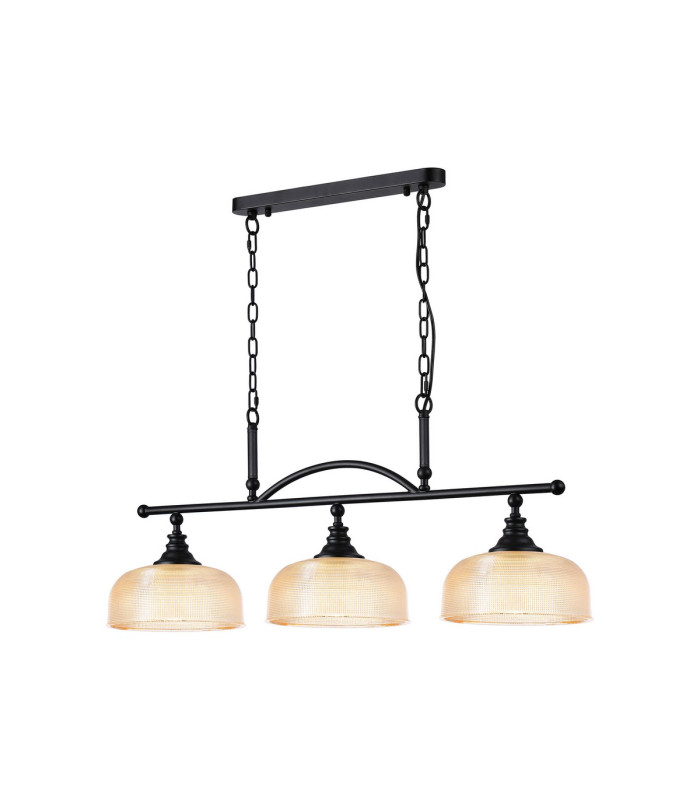 DeRuyter Semi Flush/Pendant Bar 3 Light Adjustable E27 Satin Black/Amber Glass-5