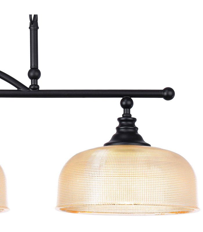 DeRuyter Semi Flush/Pendant Bar 3 Light Adjustable E27 Satin Black/Amber Glass-7